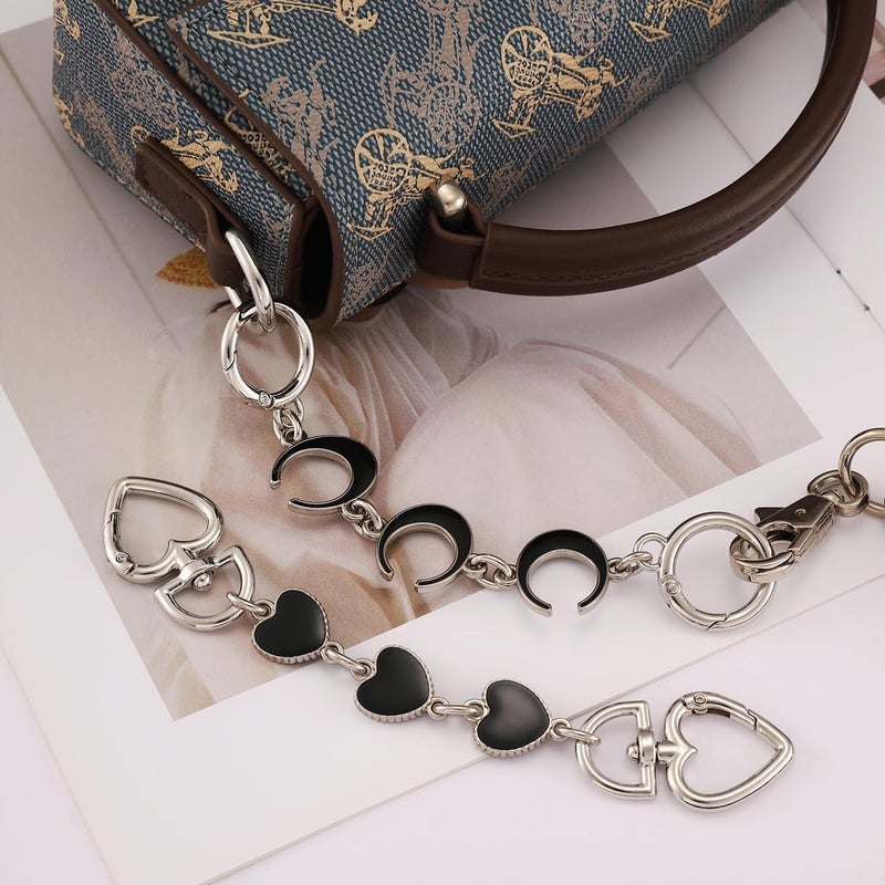 Anbys Store Silver Purse Extender Chain Purse Strap Extender Bag Chain Purse Charms(Black Heart/Moon) - Image 3